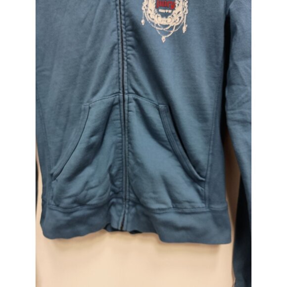 VTG Y2K Juicy Couture Womens Crop Hoodie Medium Blue Embroidered Logo Full Zip - Picture 3 of 9